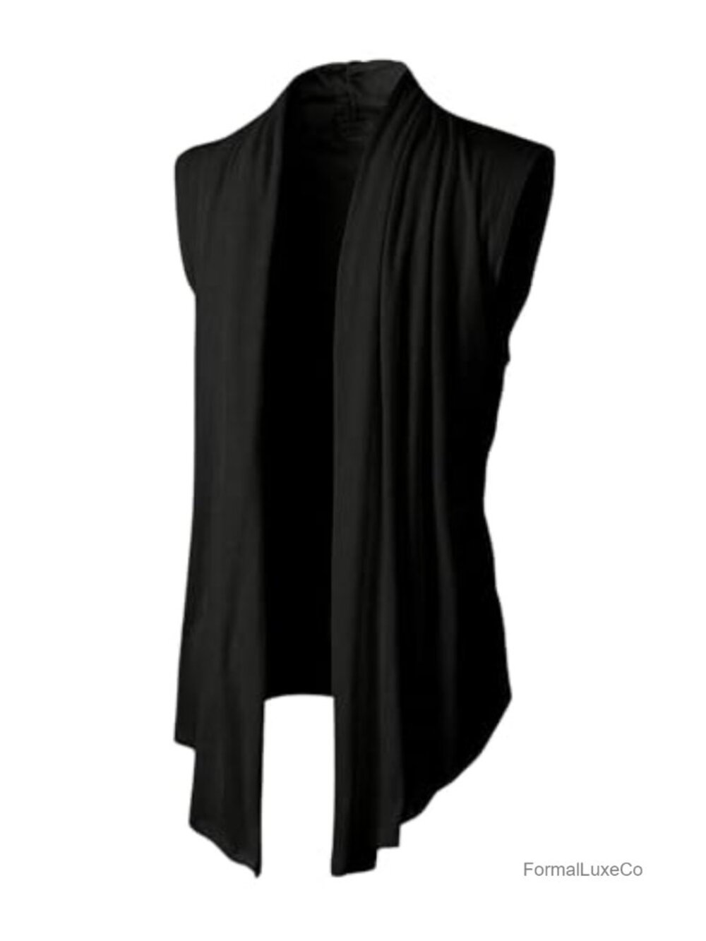 Men's Sleeveless Open Front Draped Collar Vest Asymmetrical Hem